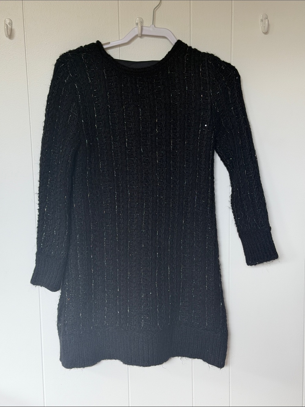 Zara Black Cable-Knit Long-Sleeve Sweater Dress